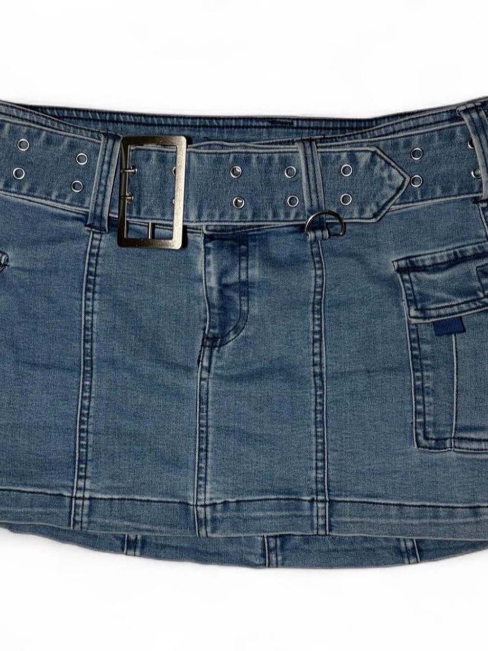 Urban Outfitters Blue Denim Mini Skort with Grommet Belt
